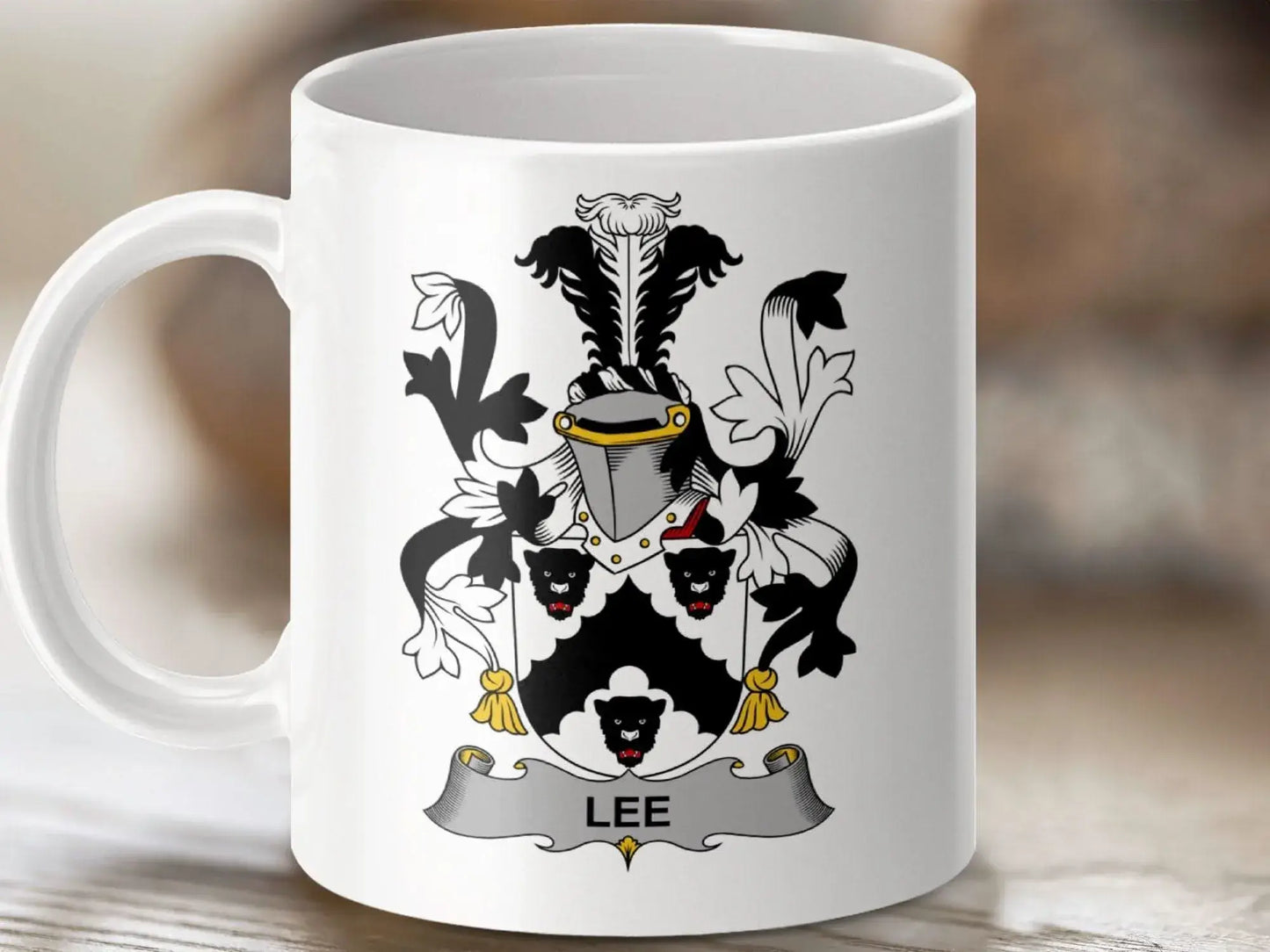 Lee Surname Irish Family Crest Coat of Arms Heraldry mug - Celtic Ancestry Gifts