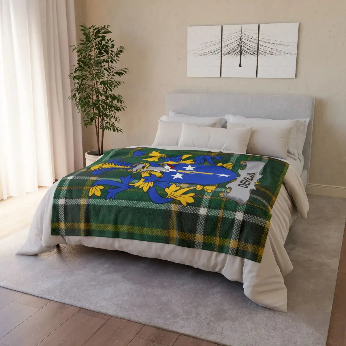 Cozy Green Plaid Blanket with Family Crest product