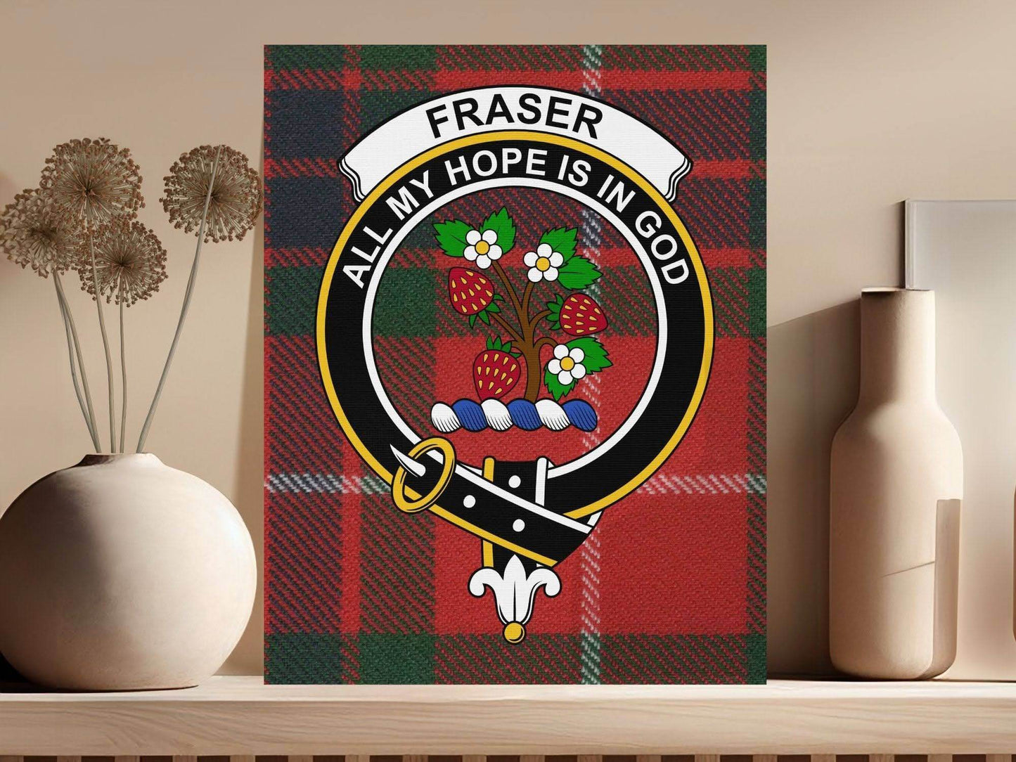 Fraser Scottish Tartan Clan Crest Canvas - Celtic Ancestry Gifts