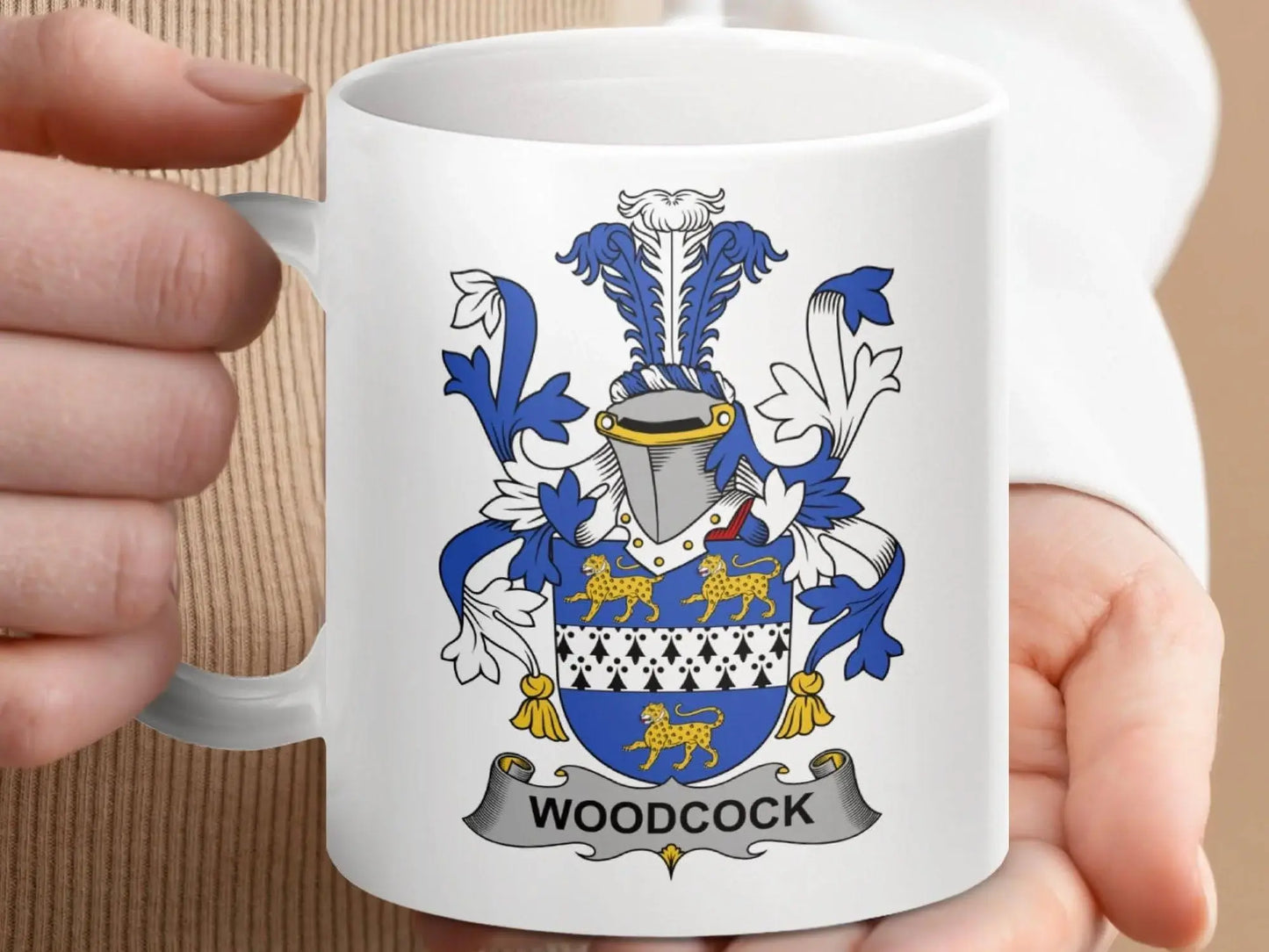 Woodcock Family Coat of Arms Crest Mug - Celtic Ancestry Gifts