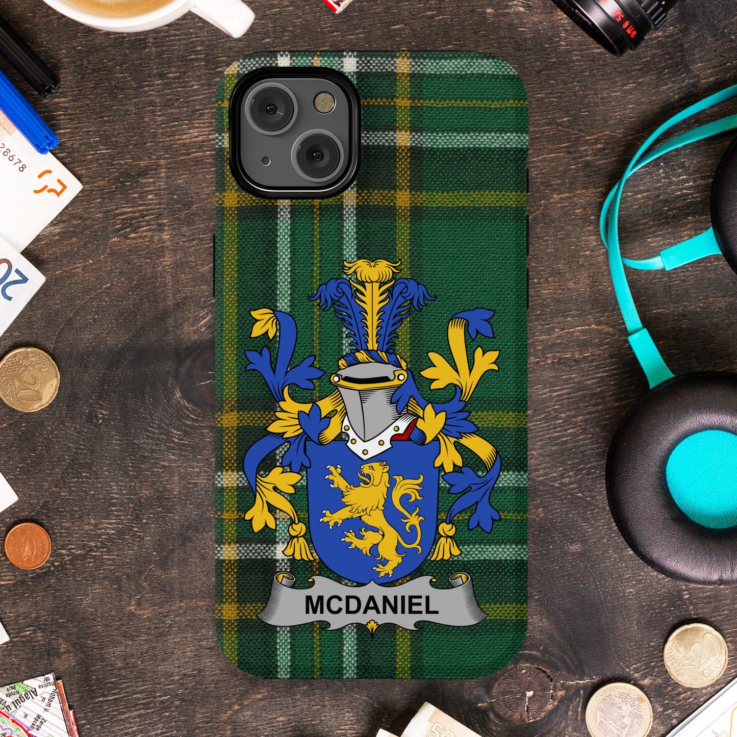 McDaniel Family Crest Green Tartan Phone Case product