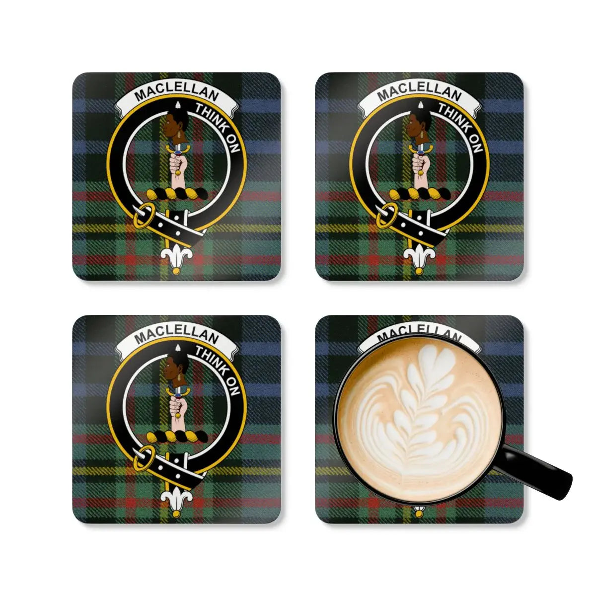 Maclellan Tartan Clan Crest Coasters Set of Four product