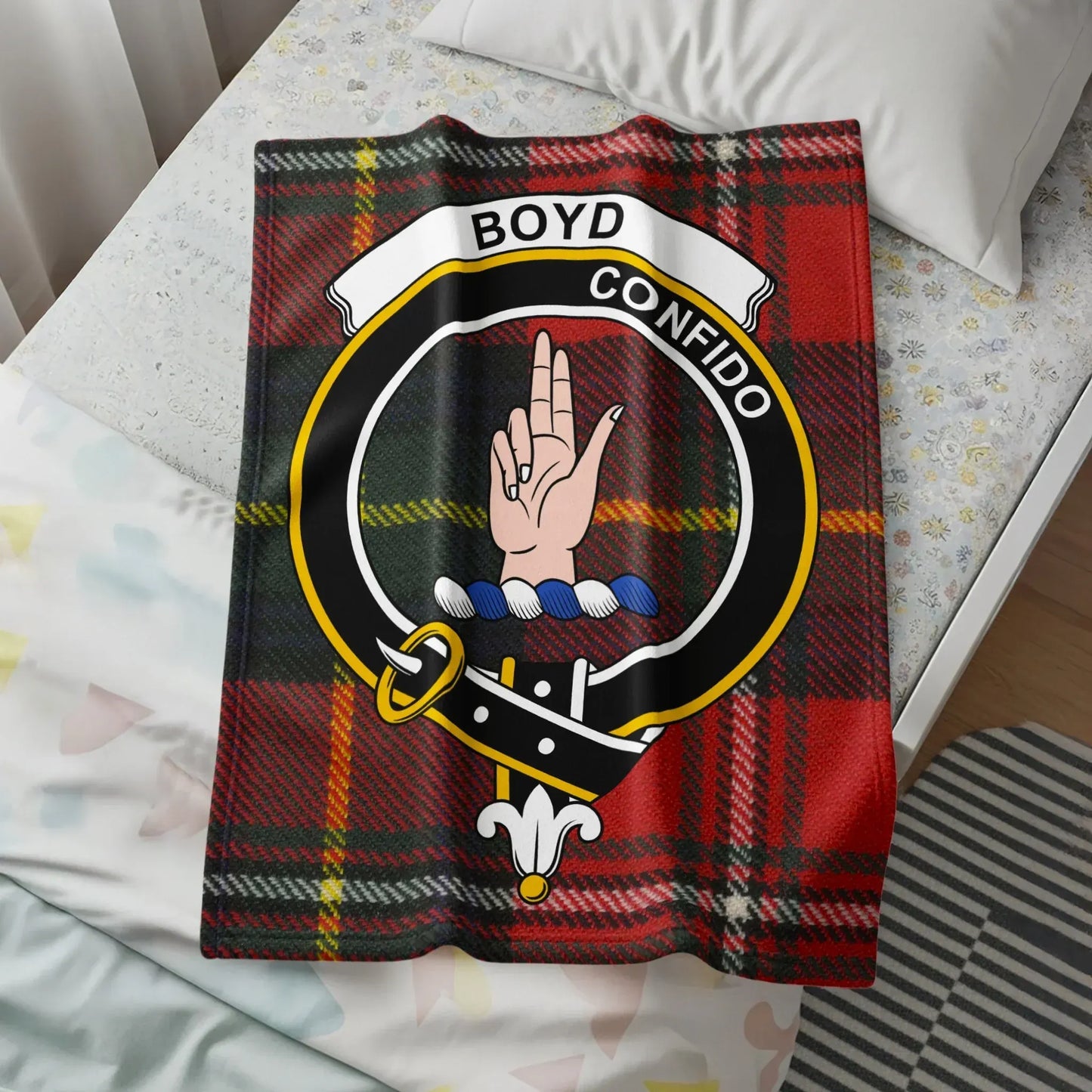 Boyd Confido Crest Red Tartan Design Throw Blanket product type