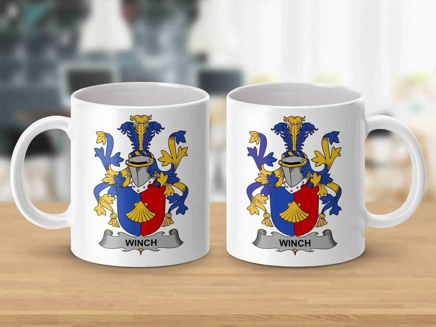Winch Family Crest Heraldic Shield Mug - Celtic Ancestry Gifts