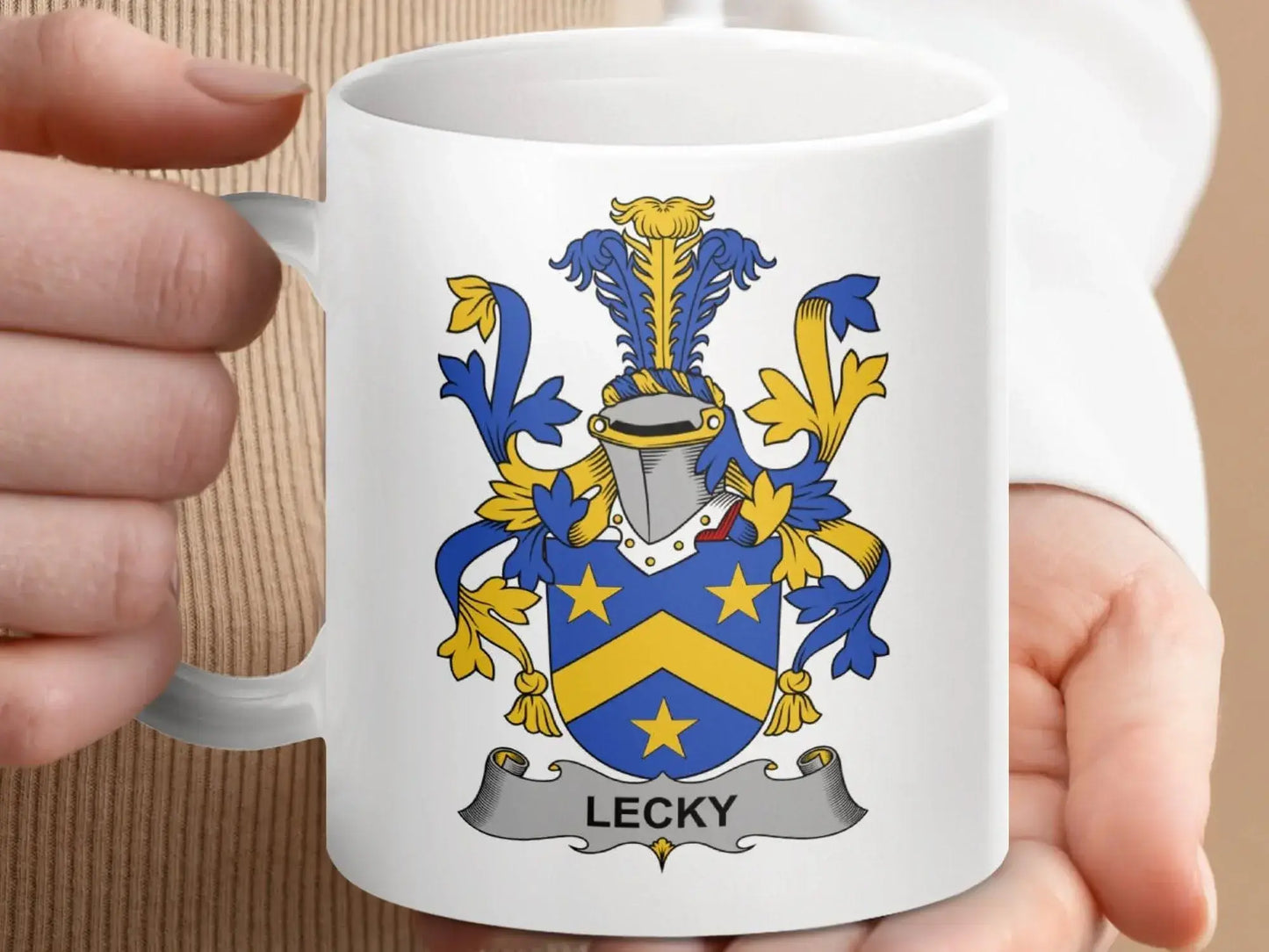 Lecky Surname Irish Family Crest Coat Arms Heraldry mug - Celtic Ancestry Gifts