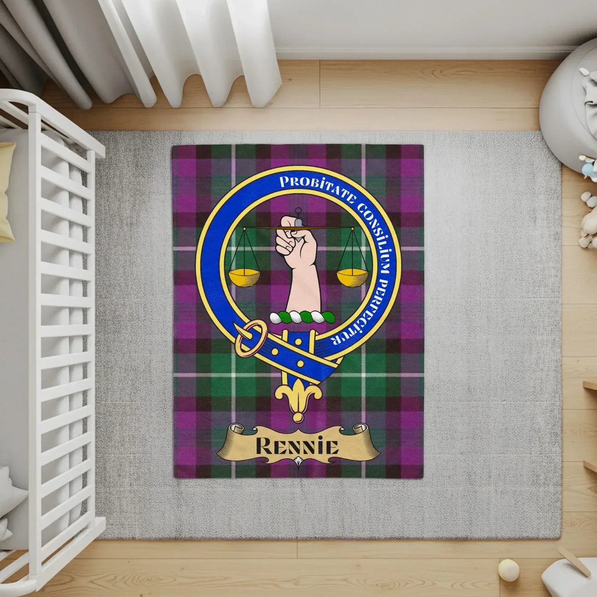 Scottish Clan Rennie Tartan Crest Design Rug product