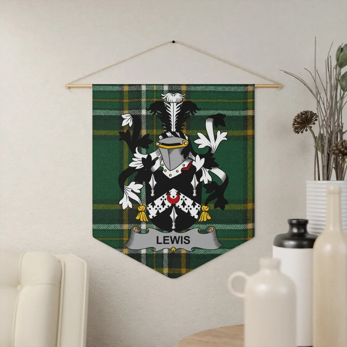 Custom Green Plaid Family Crest Wall Hanging product