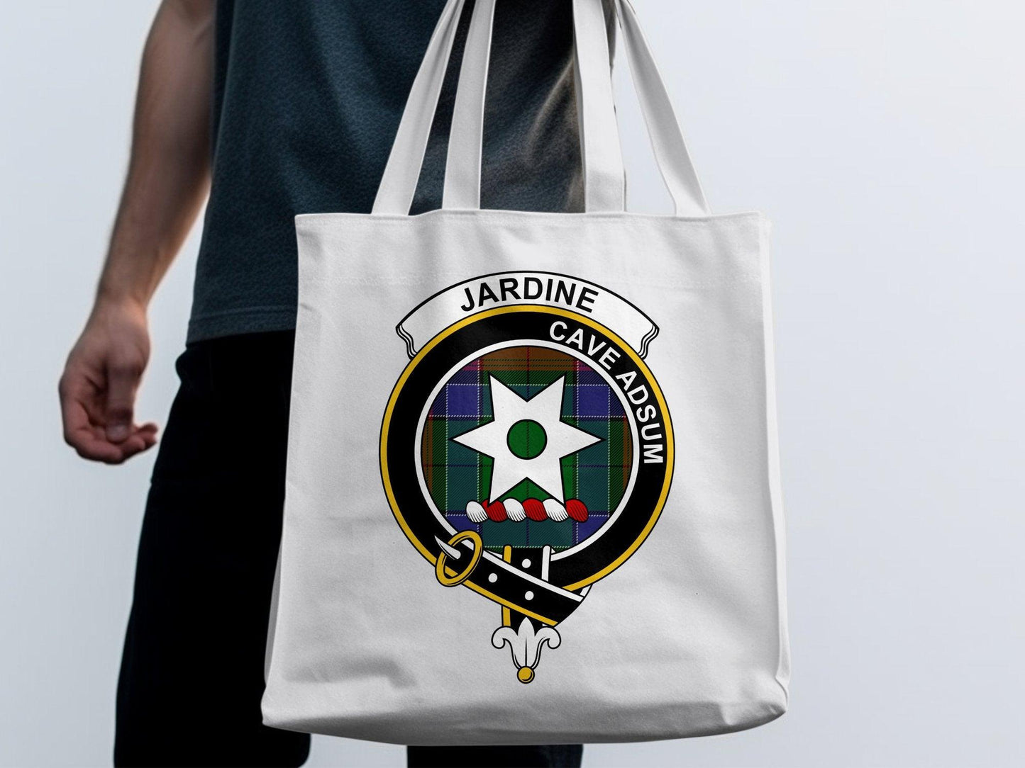 Jardine Scottish Clan Crest Tartan Tote Bags - Celtic Ancestry Gifts