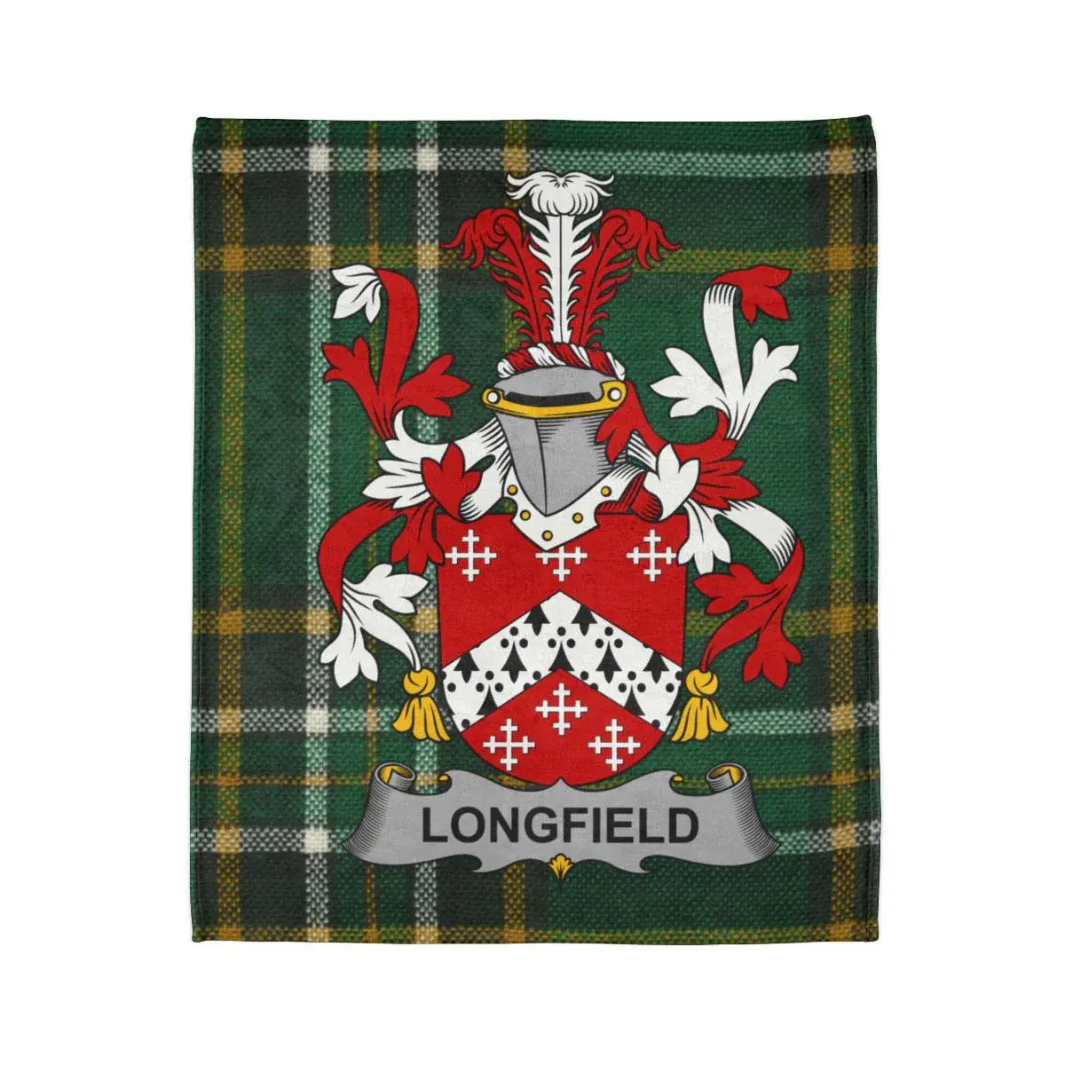 Longfield Family Crest on Green Tartan Plaid product
