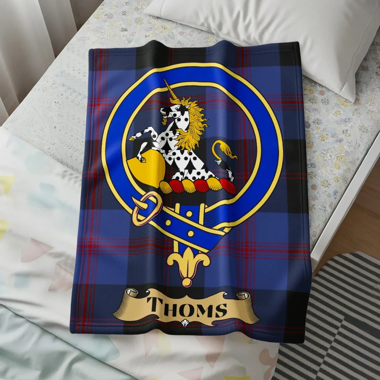 Personalized Tartan Crest Unicorn THOMS Blanket product