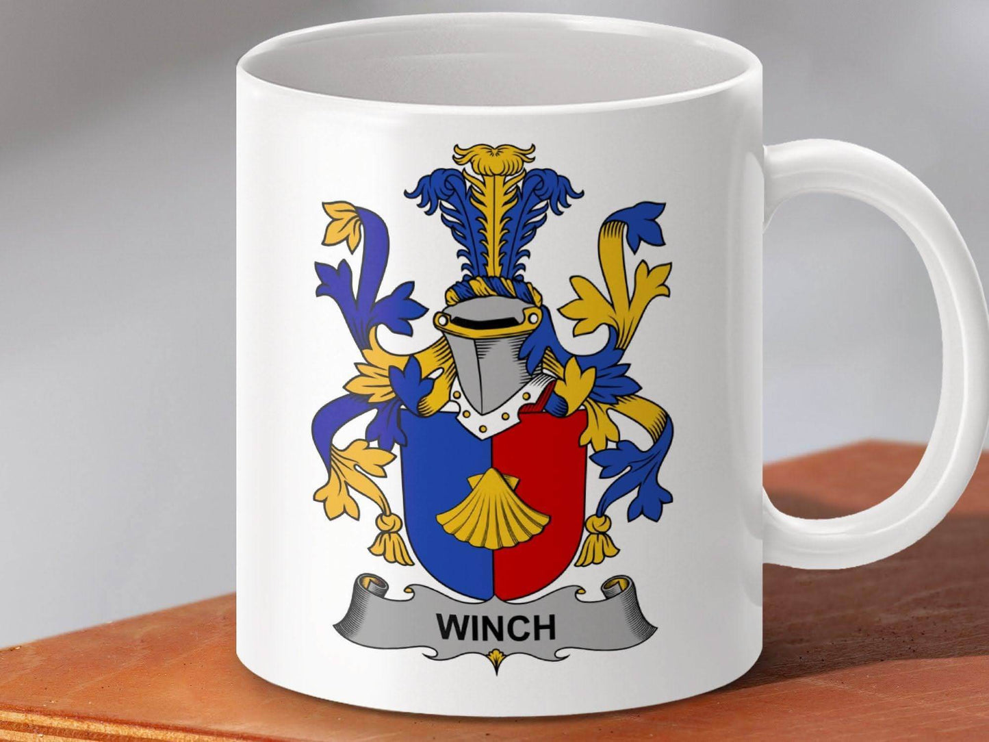 Winch Family Crest Heraldic Shield Mug - Celtic Ancestry Gifts