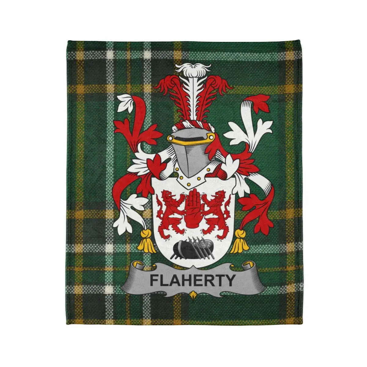Flaherty Family Crest on Green Tartan Blanket product