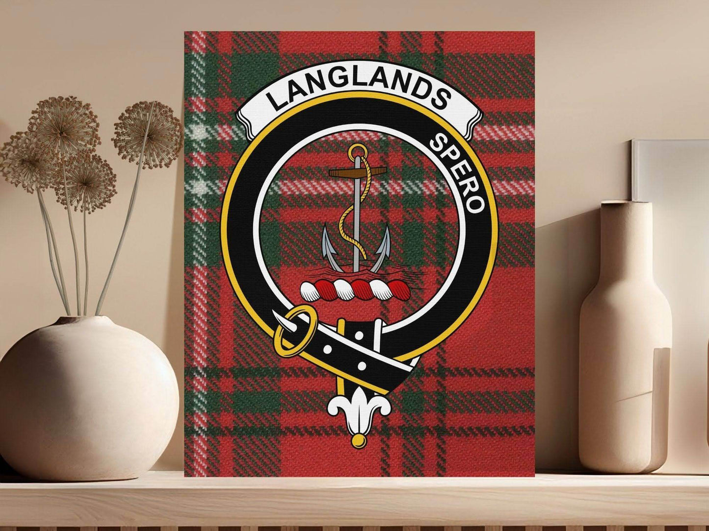 Langlands Clan Crest Family Tartan Wrap Canvas - Celtic Ancestry Gifts