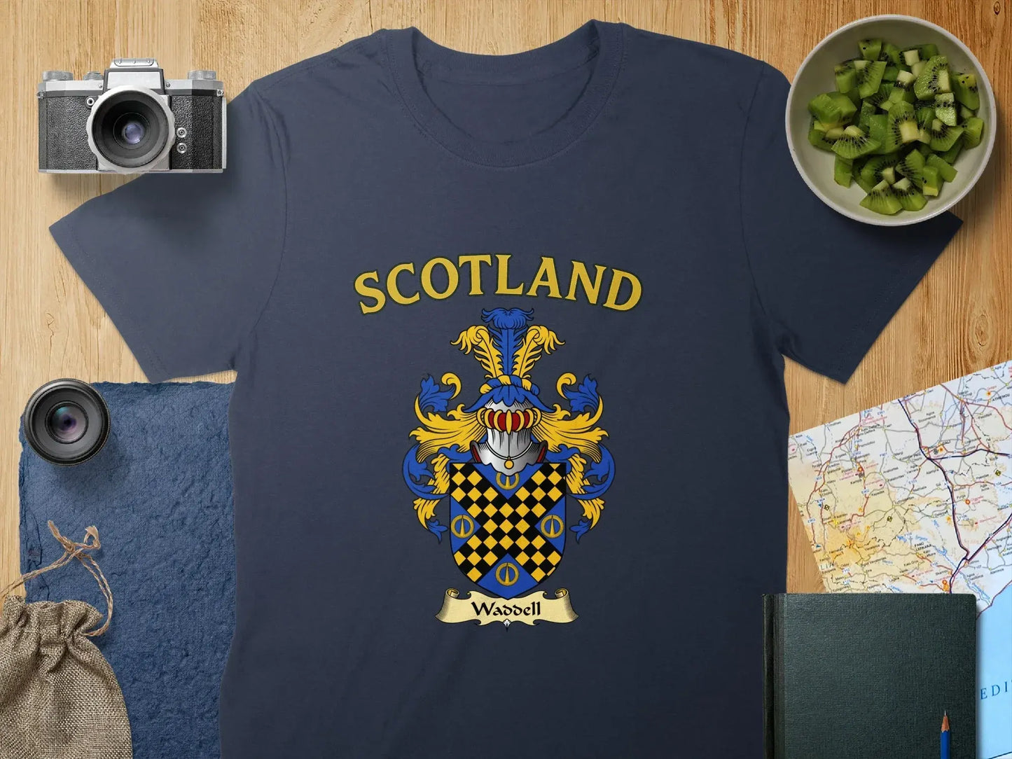 Scotland Waddell Family Crest Navy Blue T-shirt product