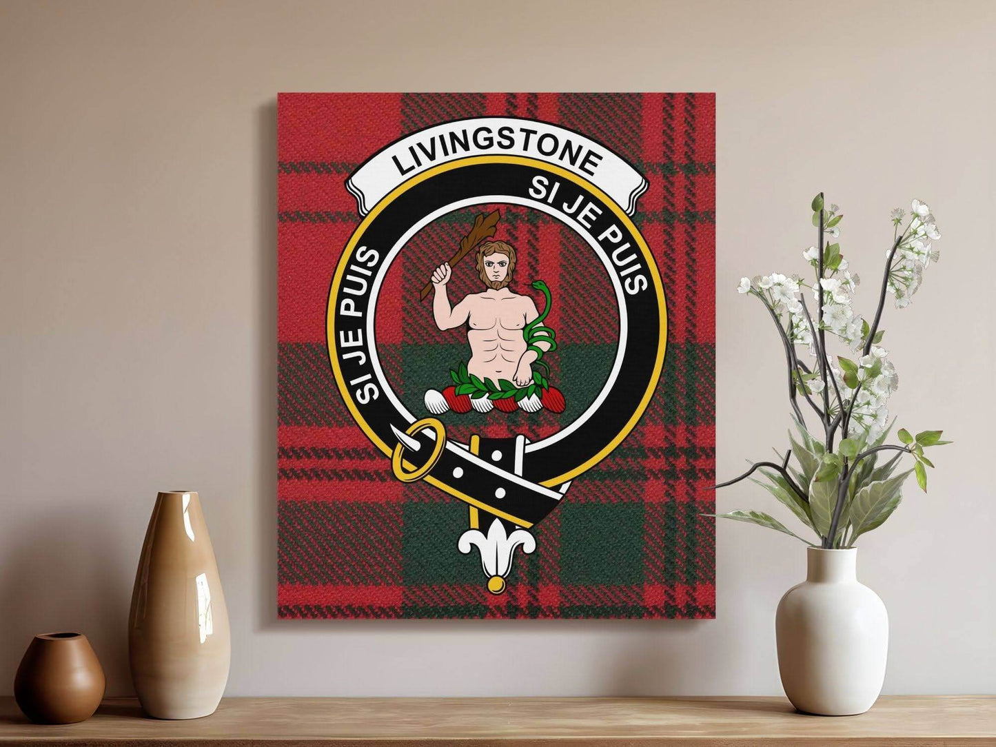 Livingstone Scottish Tartan Crest Canvas - Celtic Ancestry Gifts