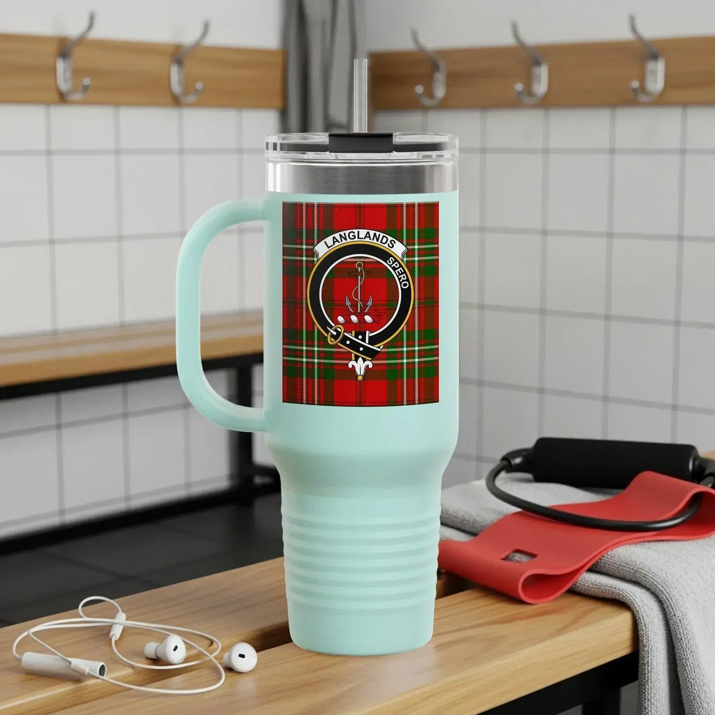Scottish Clan Langlands Tartan Travel Mug product type