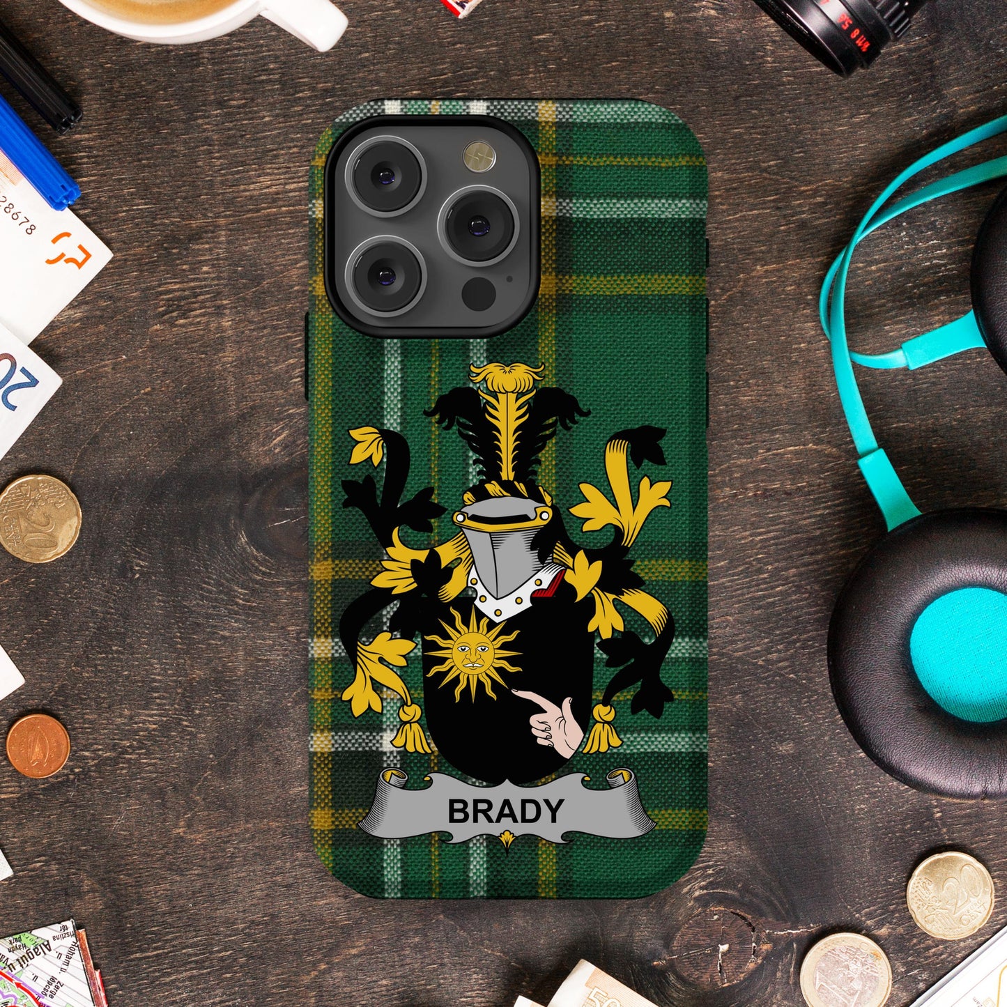 Green Tartan and Family Crest iPhone Case product