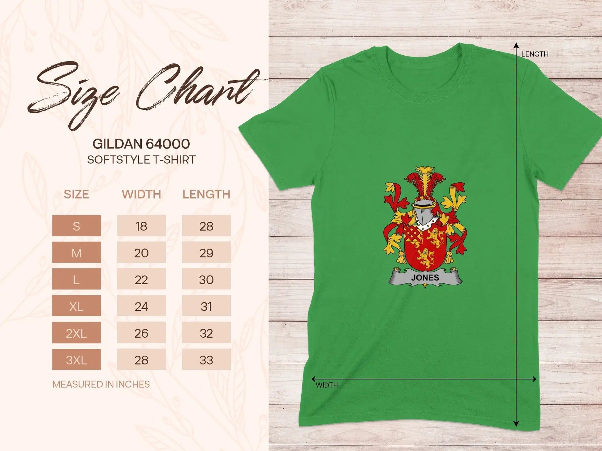 Green T-Shirt with Family Crest and Name Jones Design