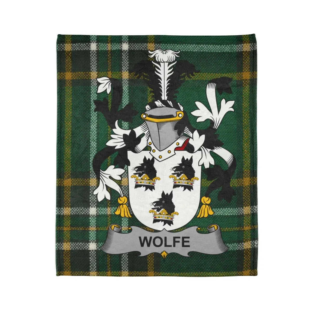 Wolfe Family Crest Green and Tartan Plaid Blanket product