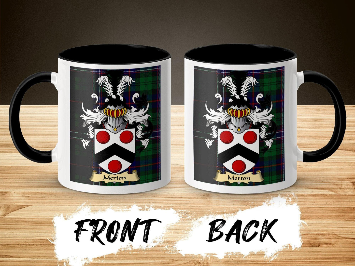 Merton Clan Surname Coat Of Arms Tartan Mug - Celtic Ancestry Gifts