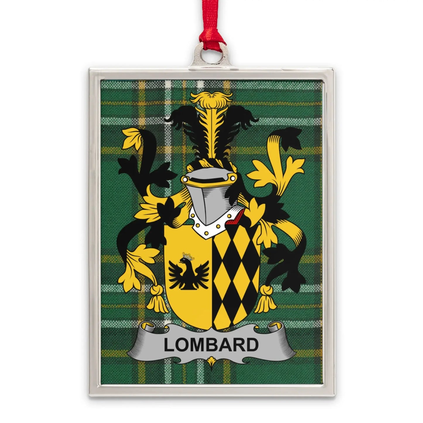 Lombard Family Crest Plaid Background Ornament product