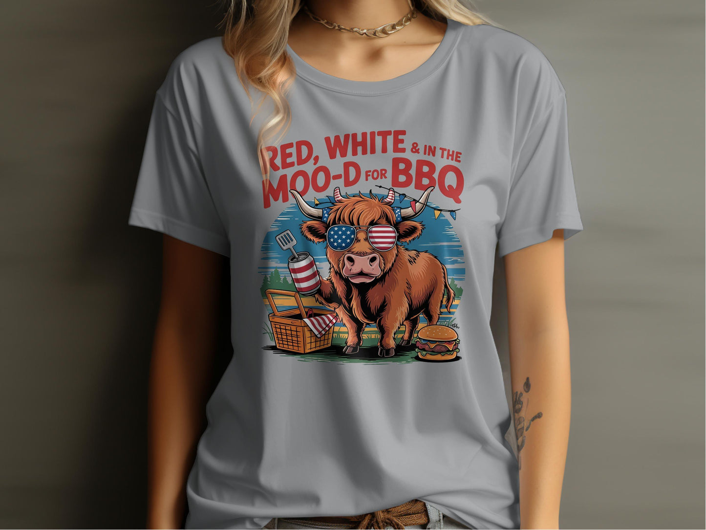 Patriotic Cow BBQ Graphic T-Shirt Funny Summer Design T-Shirt - Celtic Ancestry Gifts