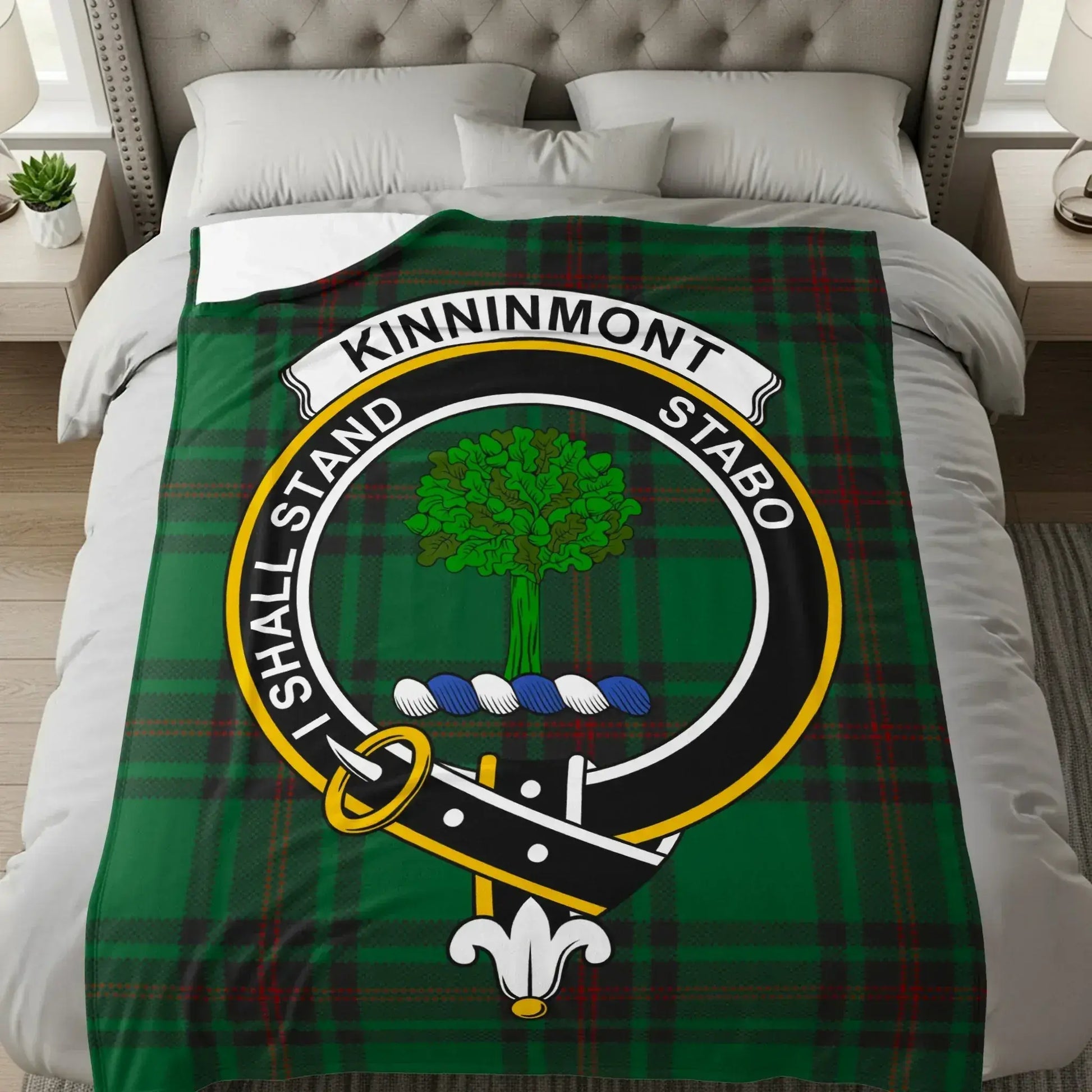 Kinninmont Tartan Crest Design Throw Blanket product