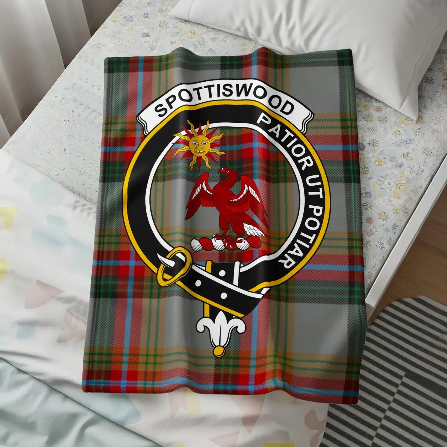 Spottiswood Patiort Potiar Tartan Emblem Throw Blanket product type