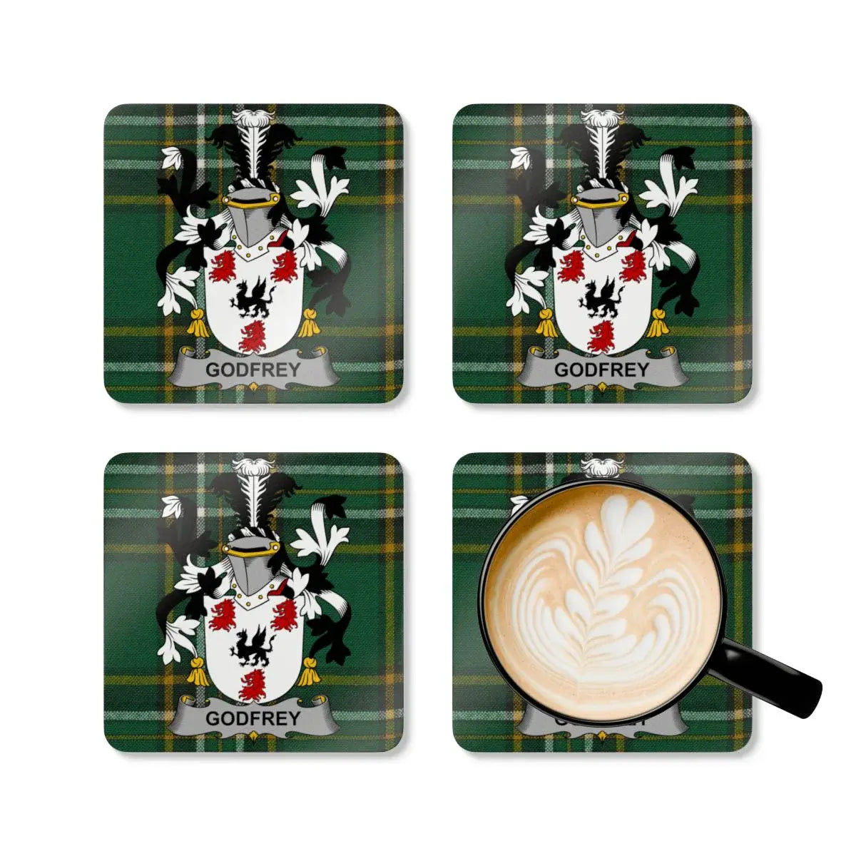 Godfrey Family Crest Plaid Design Coaster Set product