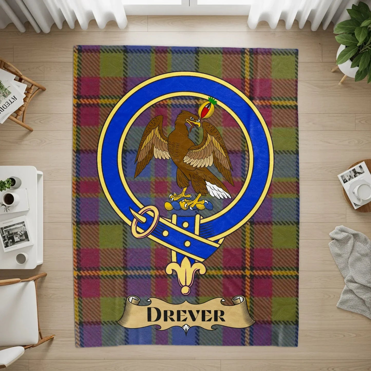 Colorful Plaid Pattern Drever Family Crest Rug product