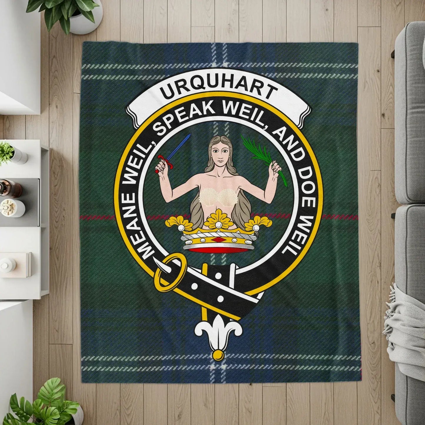 Urquhart Clan Crest Design Tartan Style Blanket product