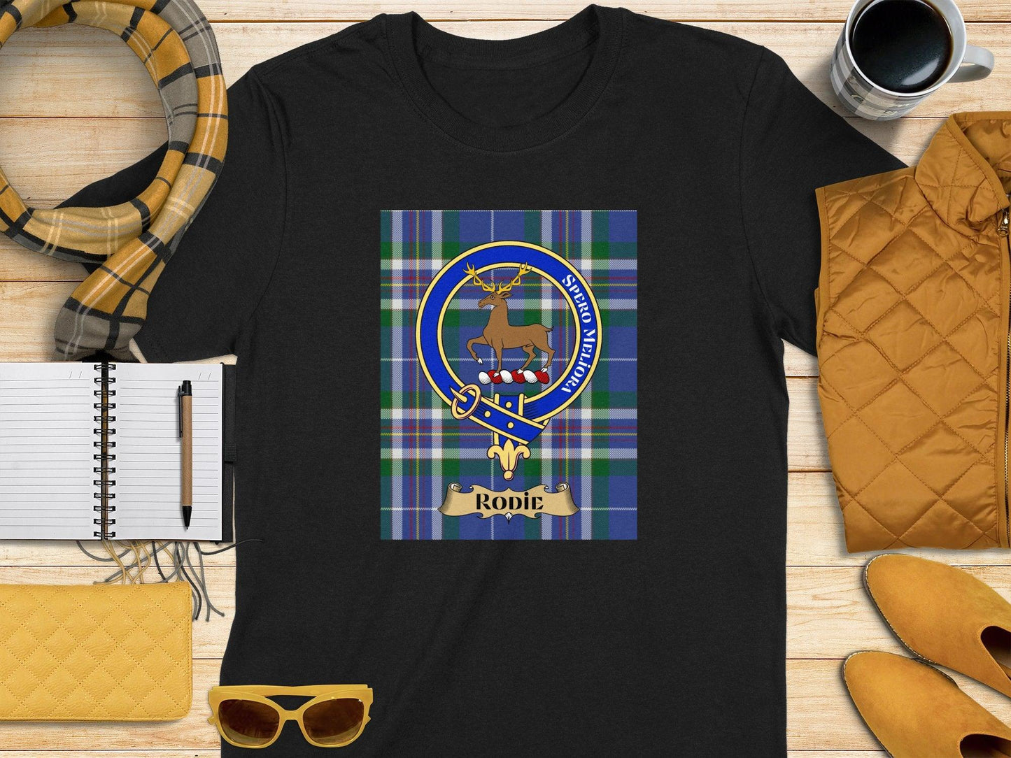 Rodie Clan Crest Scottish Tartan T-Shirt - Celtic Ancestry Gifts