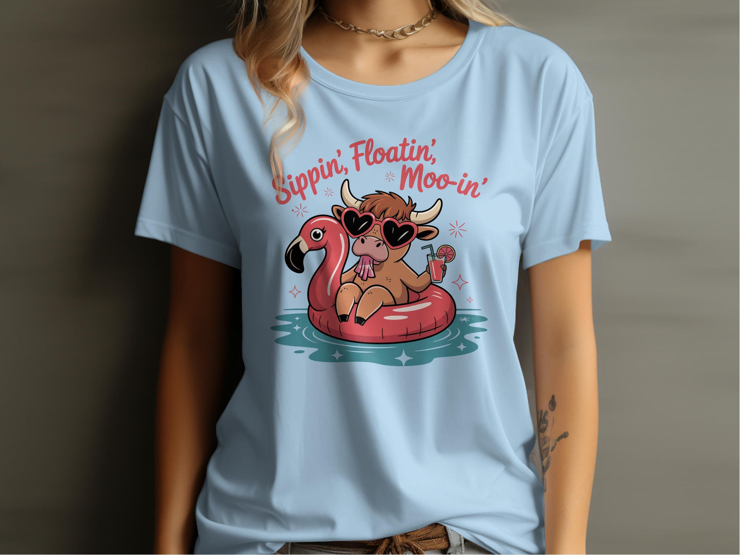 Sippin Floatin Moo-in Flamingo Print T-shirt product