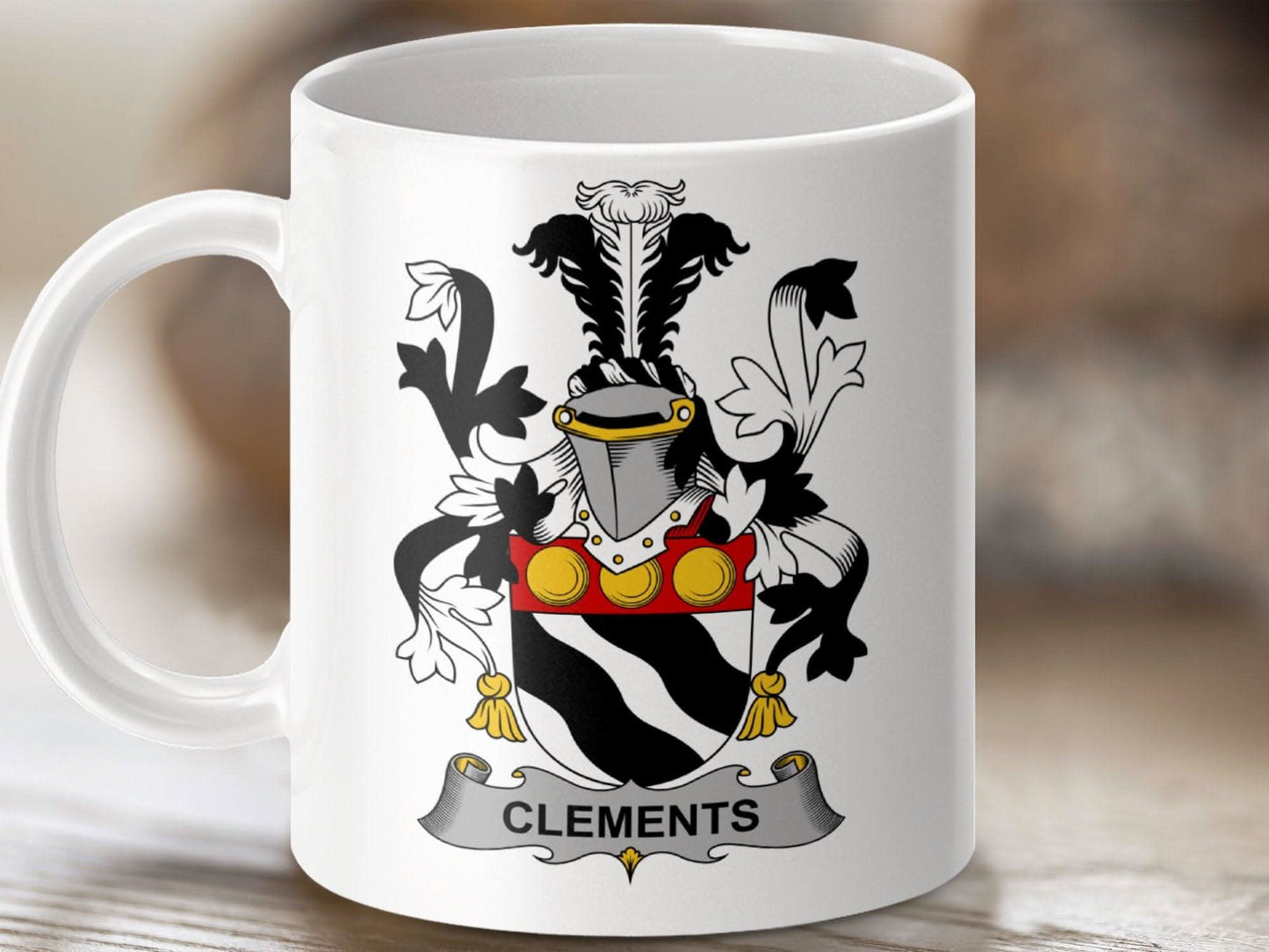 Clements Surname Family Crest Irish Coat Of Arms Mug - Celtic Ancestry Gifts