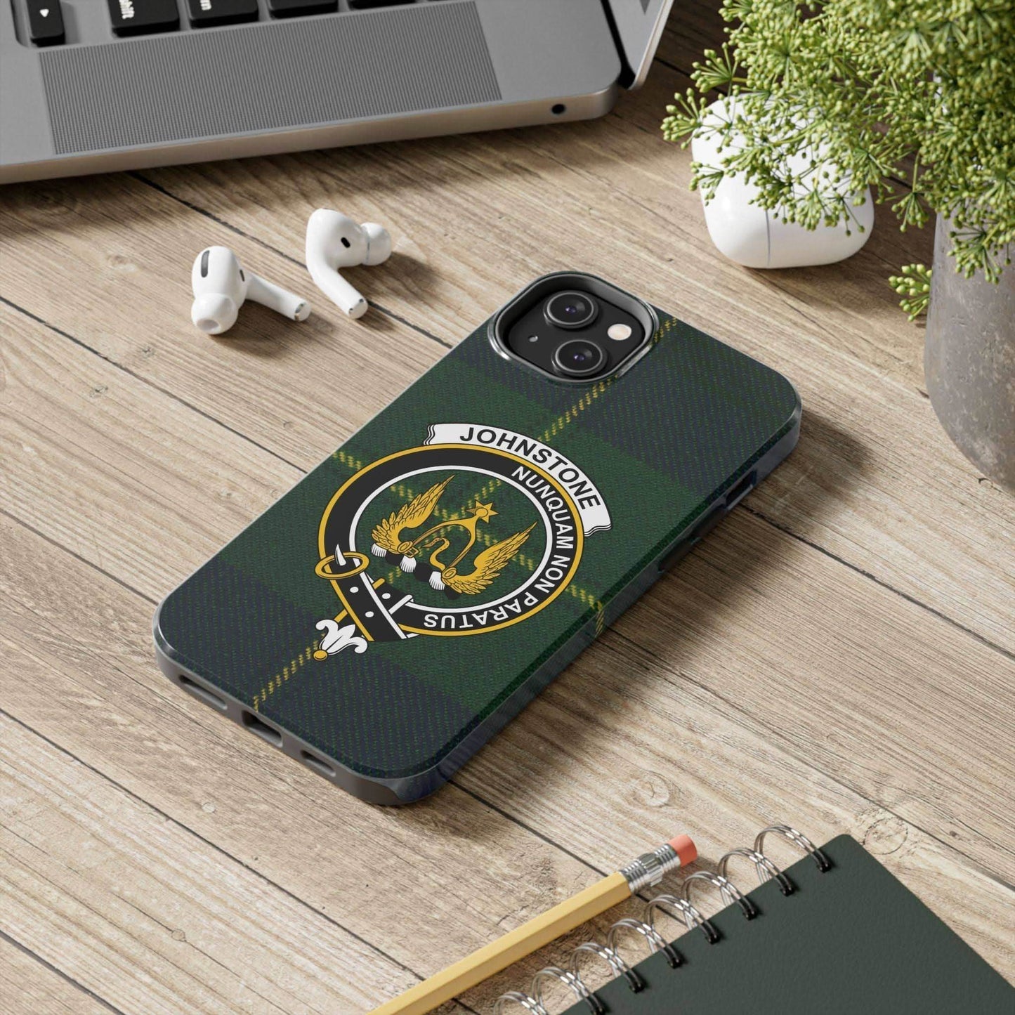 Johnstone Clan Crest Tartan Background Cell Phone Case - Celtic Ancestry Gifts