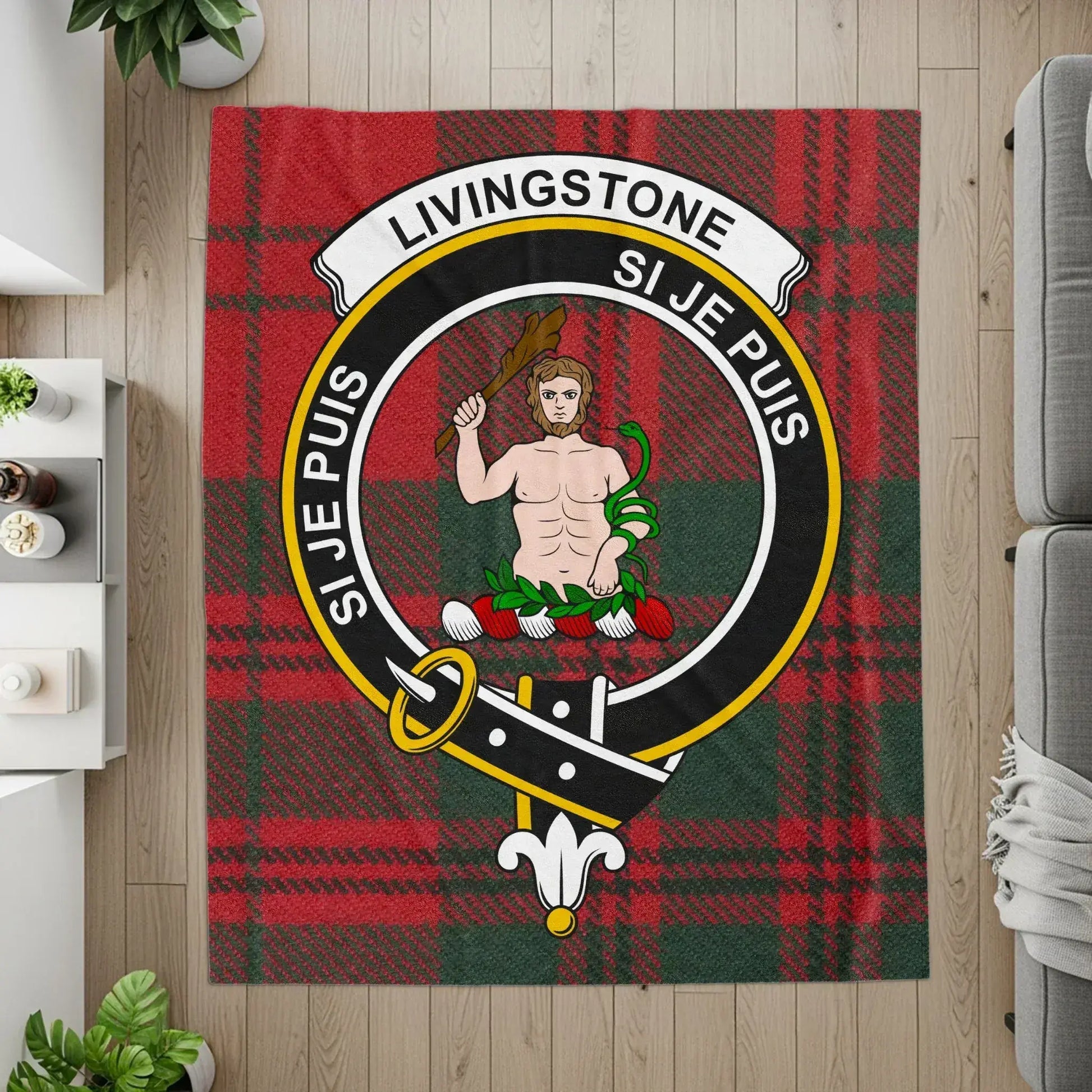 Livingstone Clan Crest Red Tartan Design Rug product