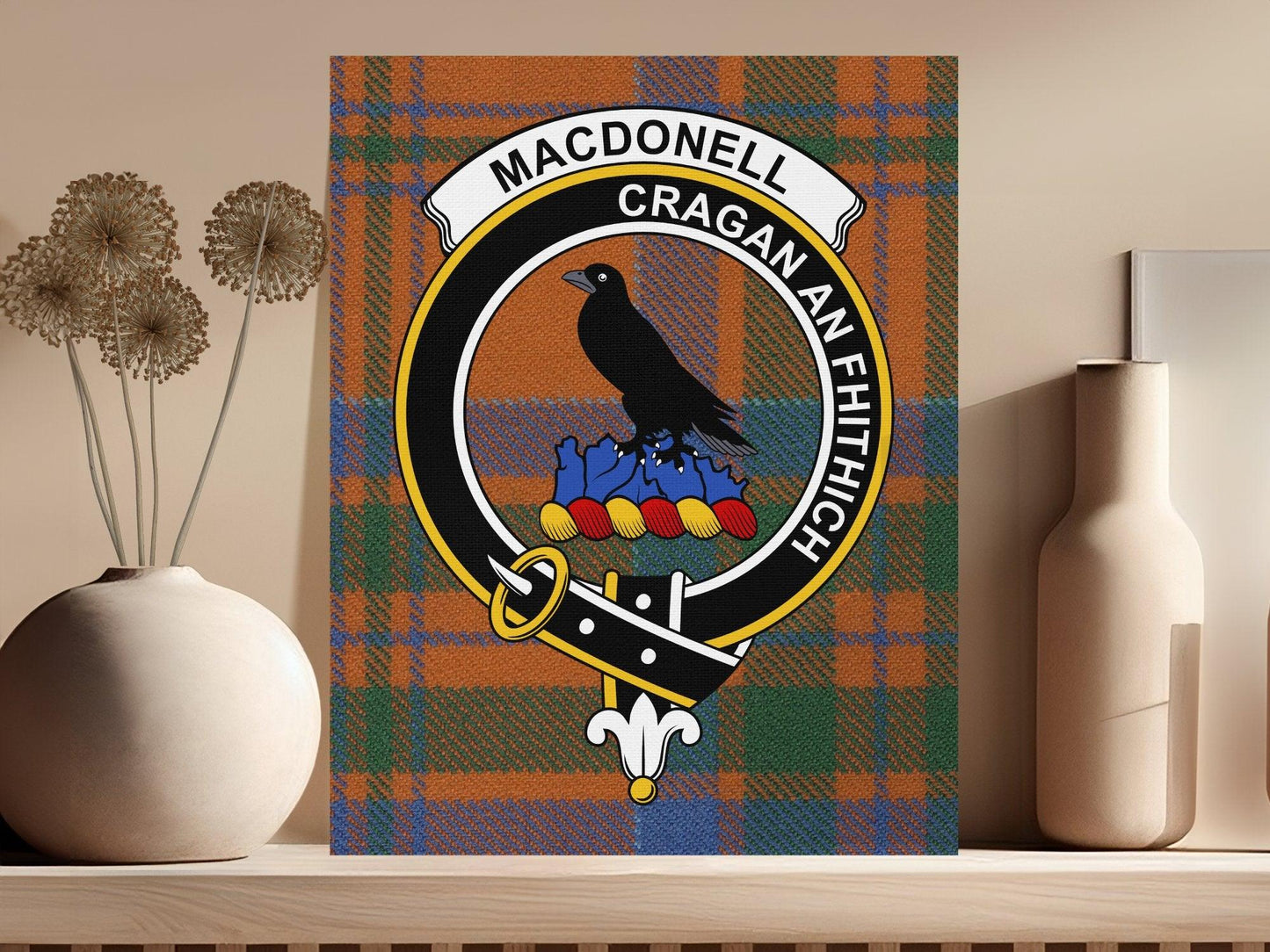 Macdonell Scottish Tartan Crest Canvas Wrap - Celtic Ancestry Gifts