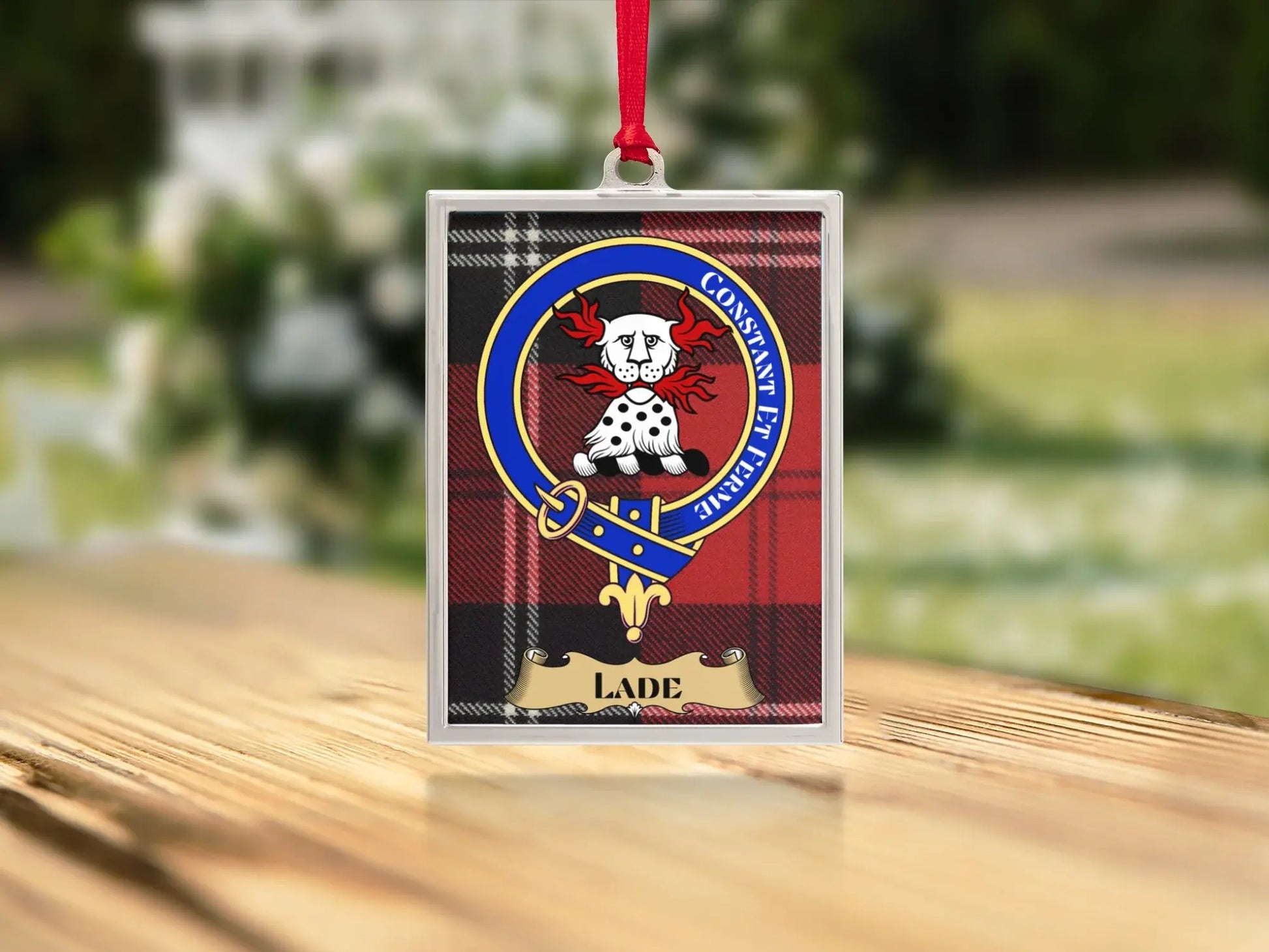 Clan Crest Badge With Red Tartan Pattern Ornament product