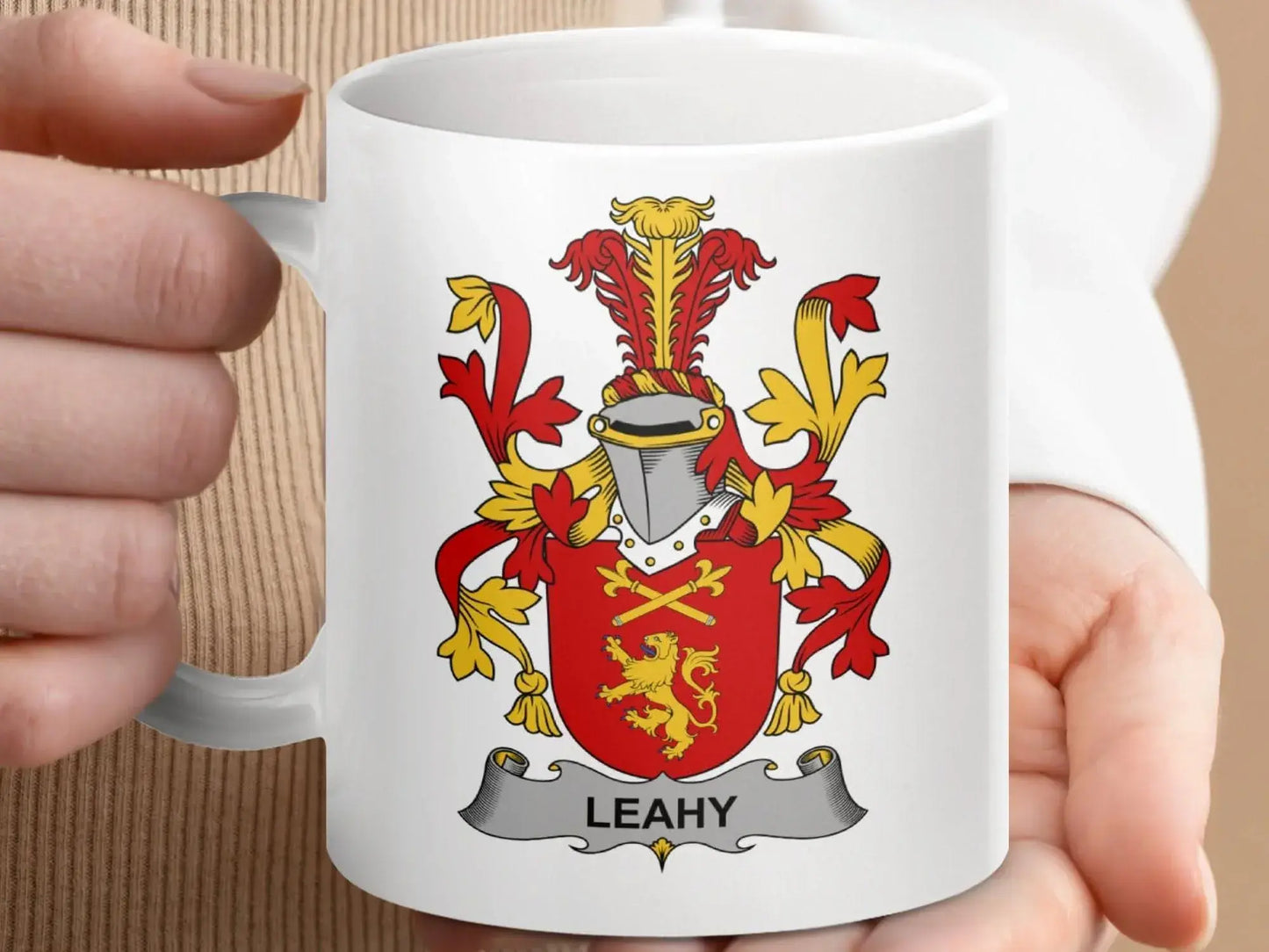 Leahy Family Irish Coat of Arms Surname Gift Mug - Celtic Ancestry Gifts
