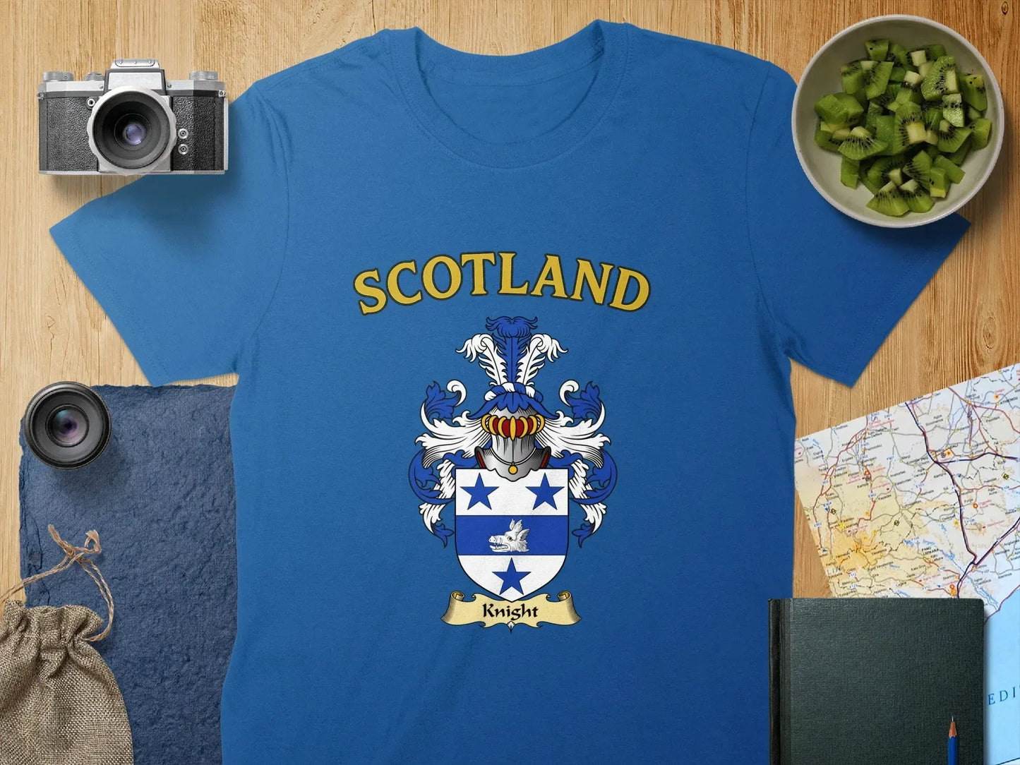 Scotland Knight Crest design on a blue T-shirt product