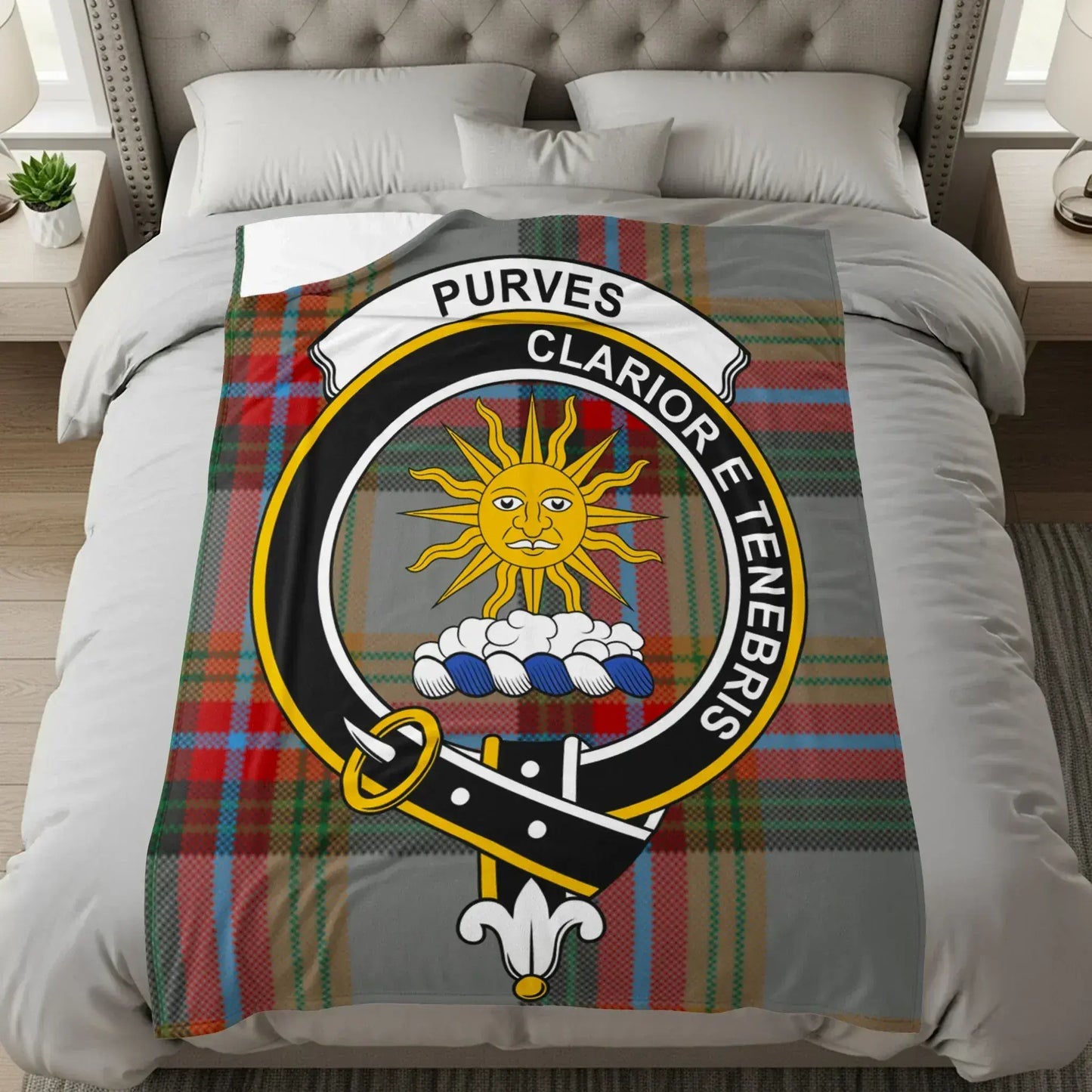 Purves Clan Crest Badge Tartan Blanket product