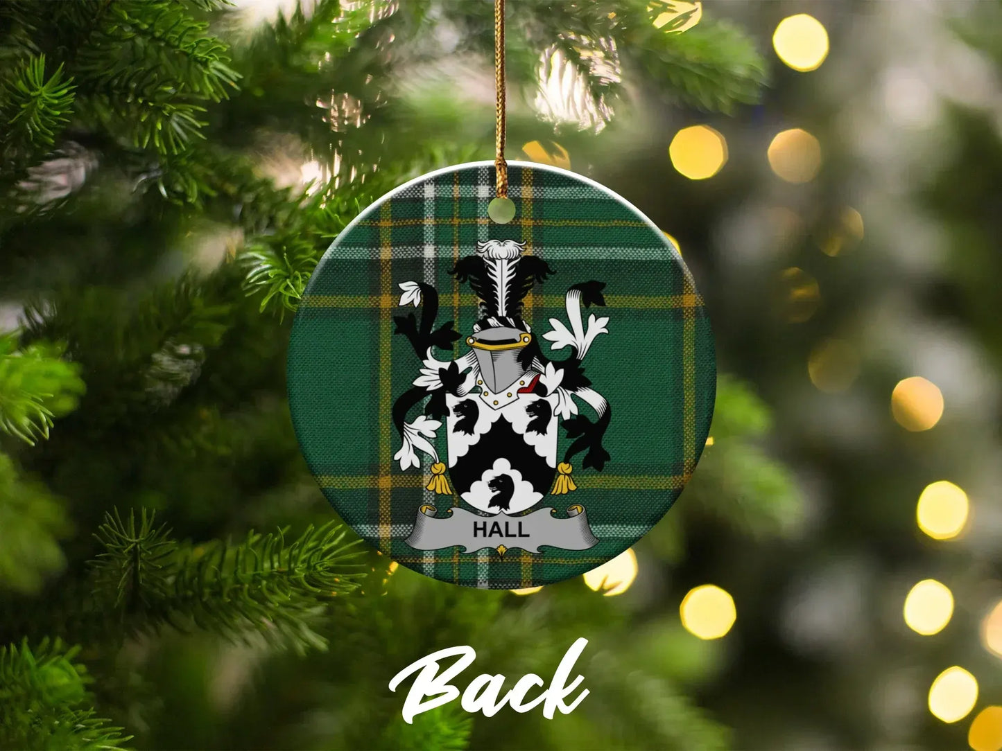 Personalized Family Crest Plaid Holiday Ornament product