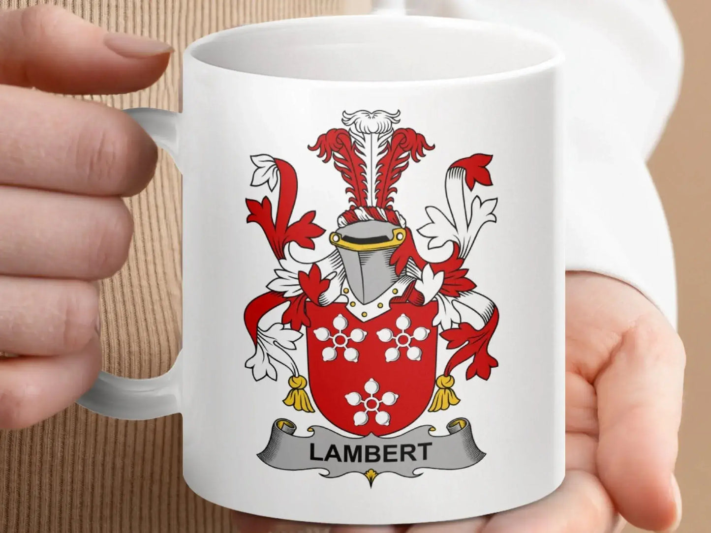 Lambert Irish Surname Family Crest Coat Arms Heraldic mug - Celtic Ancestry Gifts
