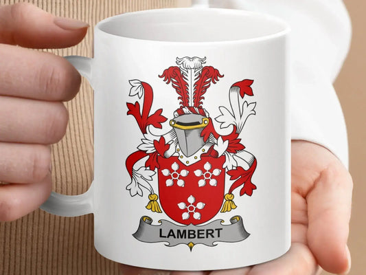 Lambert Irish Surname Family Crest Coat Arms Heraldic mug - Celtic Ancestry Gifts