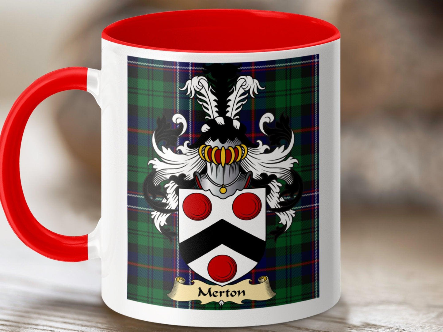 Merton Clan Surname Coat Of Arms Tartan Mug - Celtic Ancestry Gifts