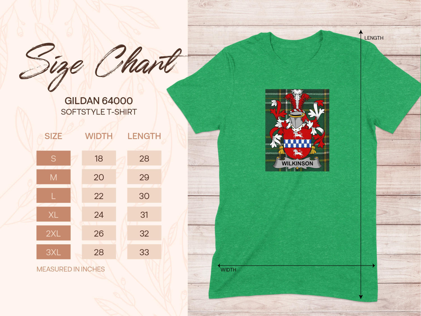 Wilkinson Family Crest on Irish Tartan Background T-Shirt - Celtic Ancestry Gifts