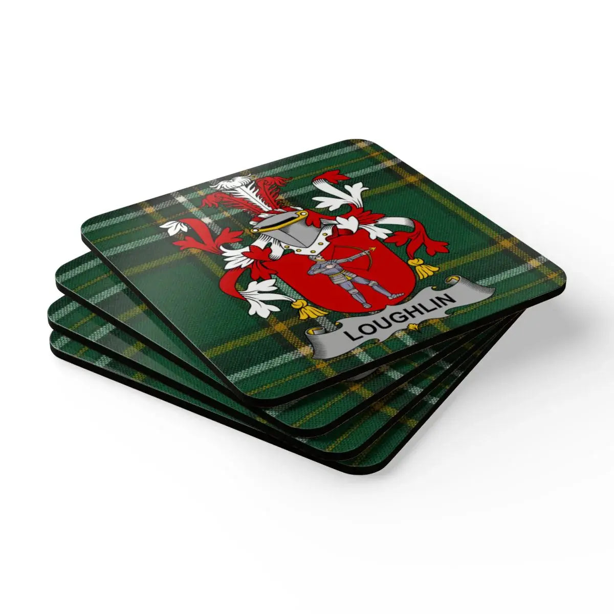 Custom Family Crest Green Plaid Coaster Set product type