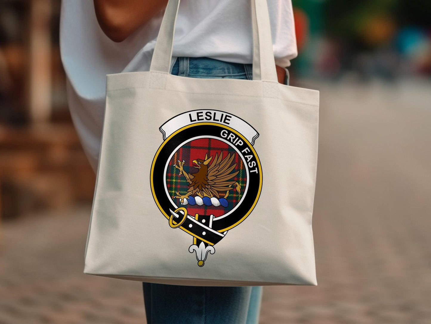 Leslie Scottish Clan Crest Tartan Tote Bags - Celtic Ancestry Gifts