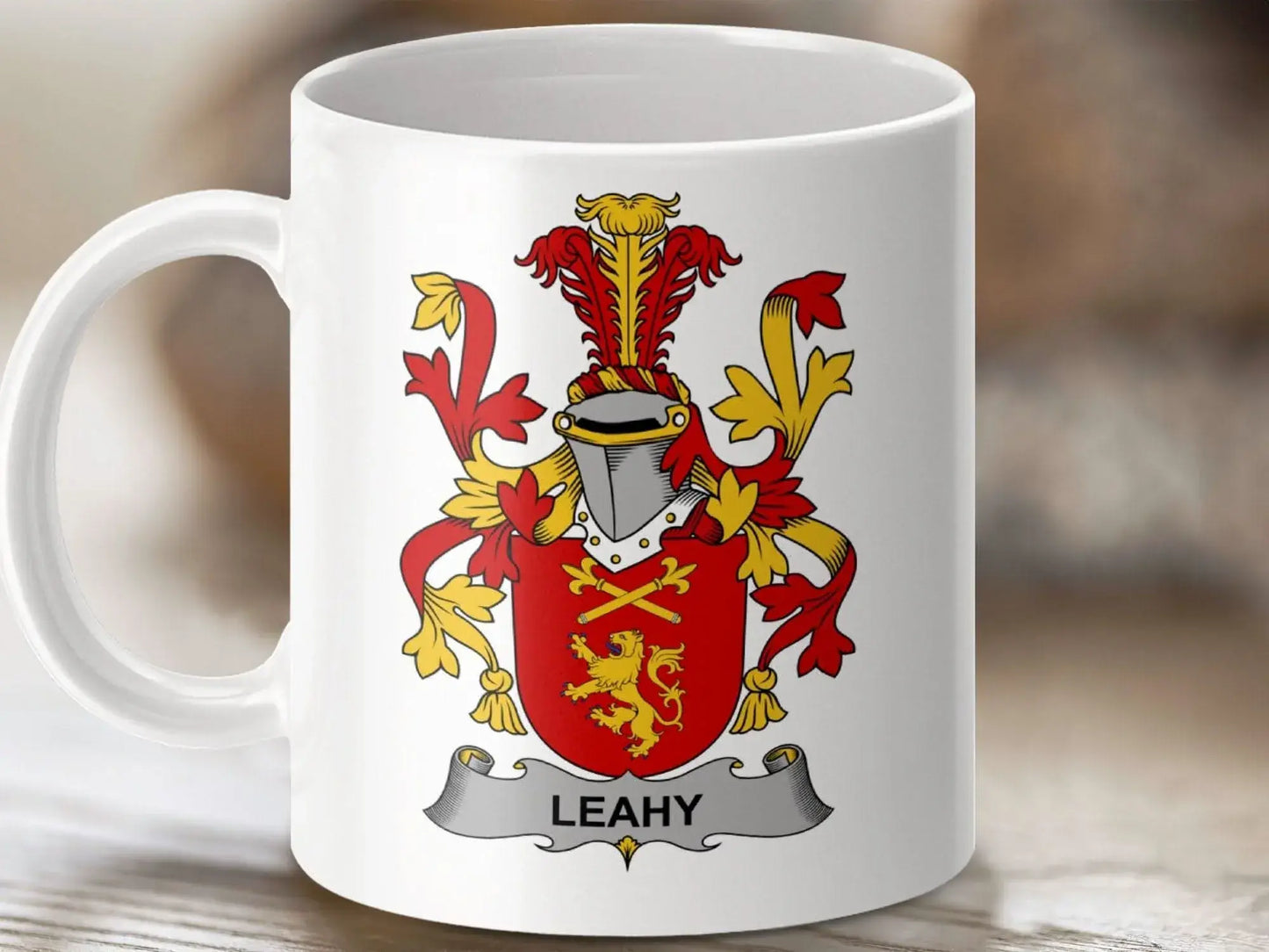 Leahy Family Irish Coat of Arms Surname Gift Mug - Celtic Ancestry Gifts