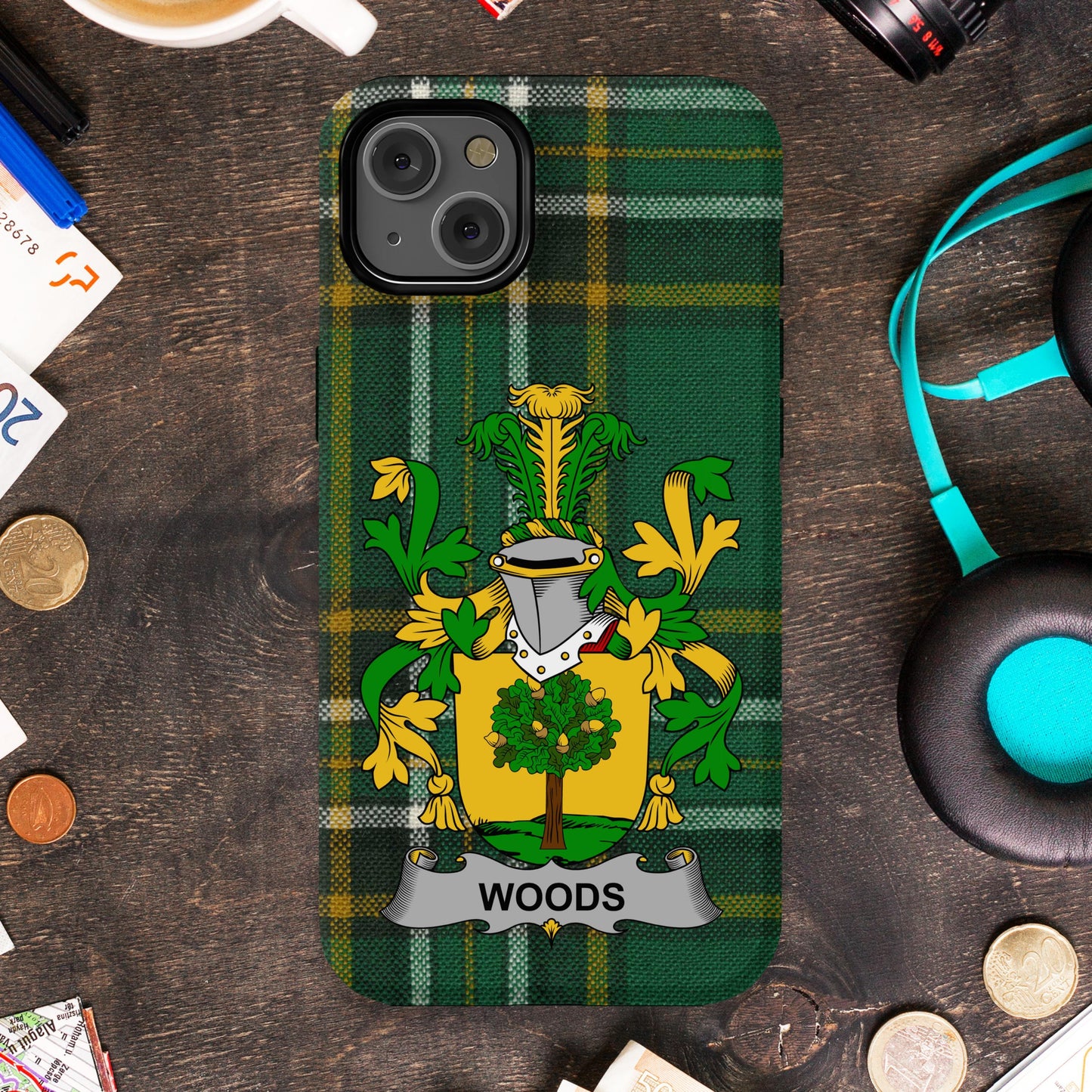 Woods Family Crest with Shield Design Cell phone cover - Celtic Ancestry Gifts